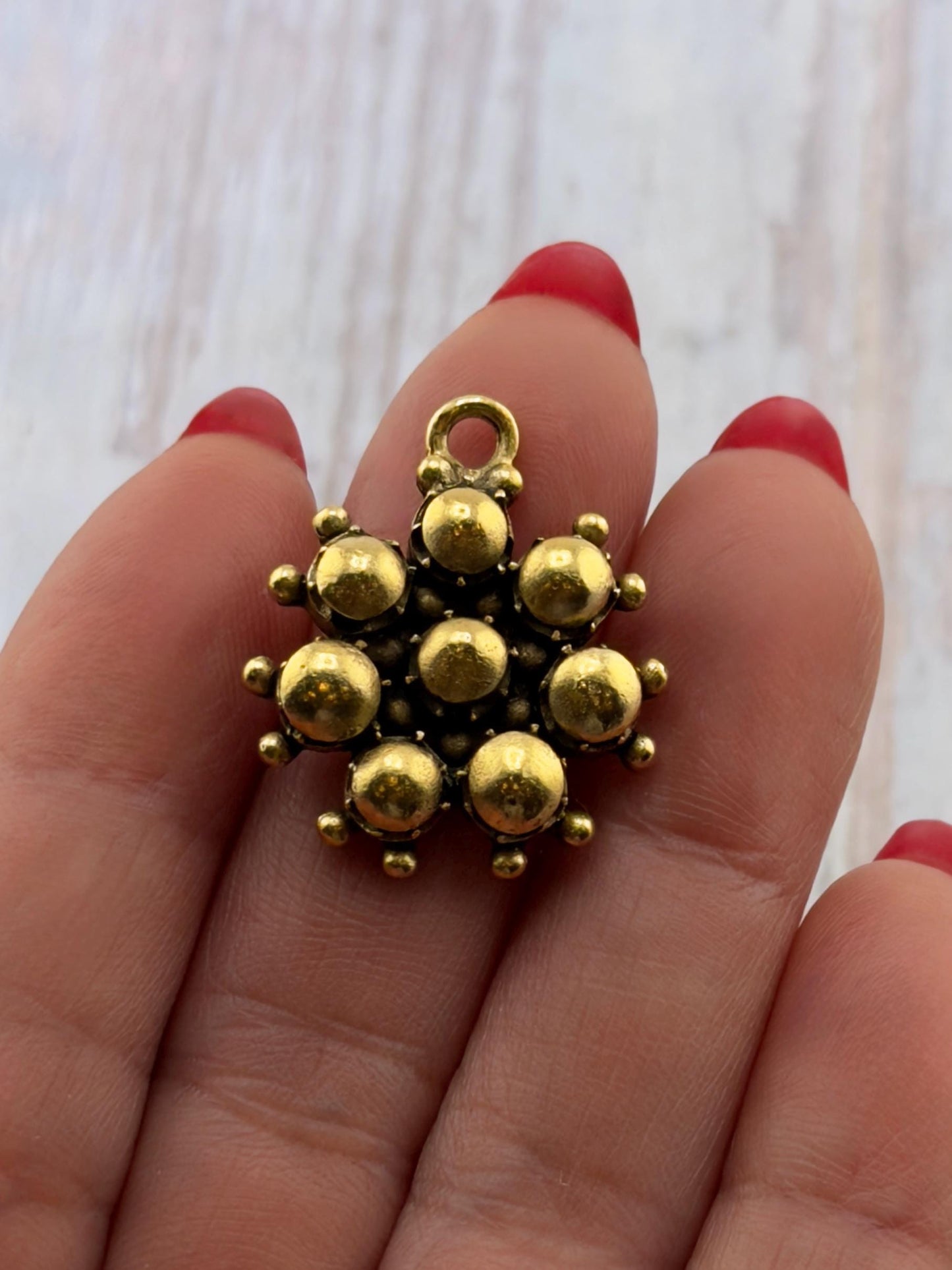 Beaded Flower Charm, Antiqued 18k Gold Plated - AG680