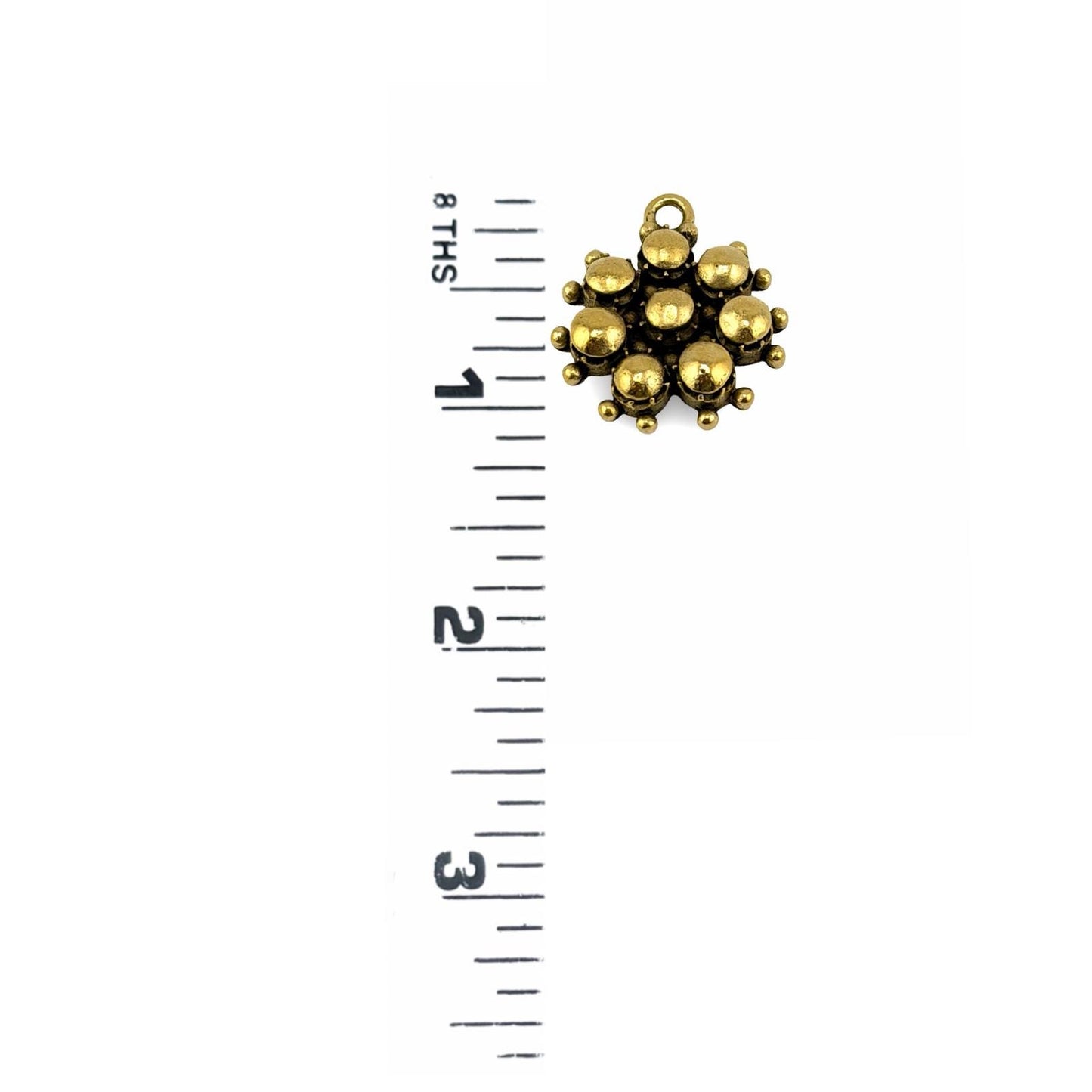Beaded Flower Charm, Antiqued 18k Gold Plated - AG680