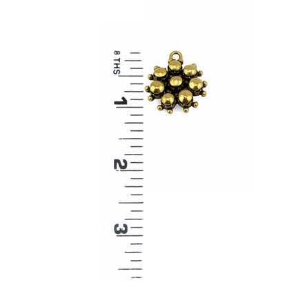 Beaded Flower Charm, Antiqued 18k Gold Plated - AG680