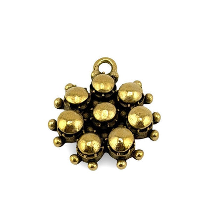 Beaded Flower Charm, Antiqued 18k Gold Plated - AG680