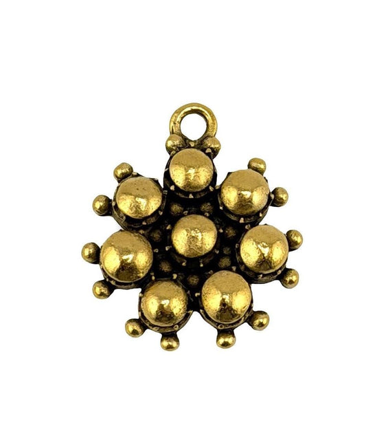 Beaded Flower Charm, Antiqued 18k Gold Plated - AG680