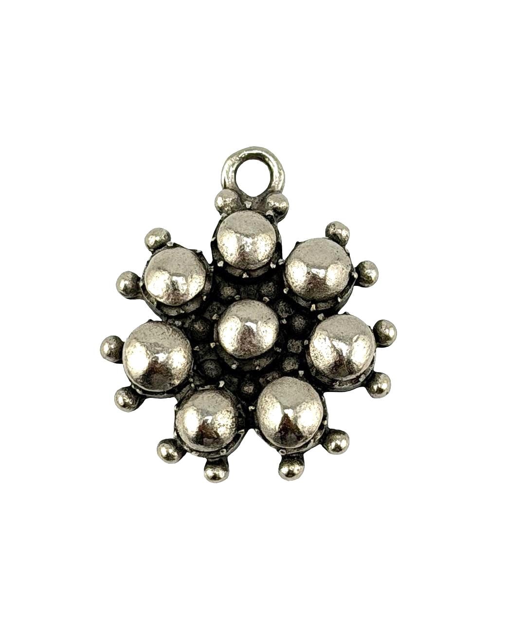 Beaded Flower Charm, Antiqued Pewter - PT676