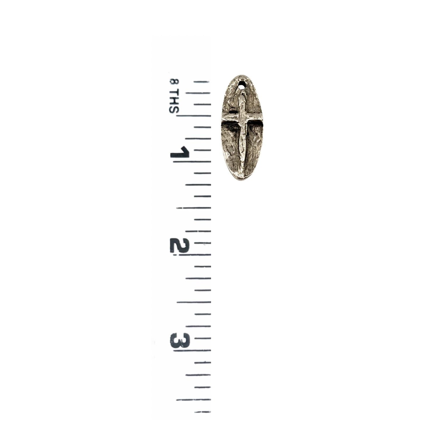 Oval Cross Embossed Charm, Antiqued Pewter - PT487