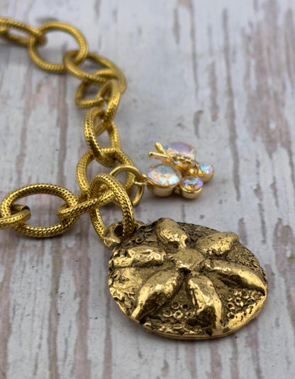 Pendentif rond de fleur rustique, plaqué or 18 carats vieilli - AG129