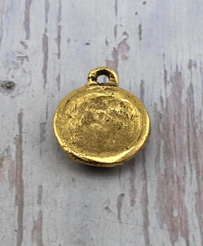 Pendentif rond de fleur rustique, plaqué or 18 carats vieilli - AG129