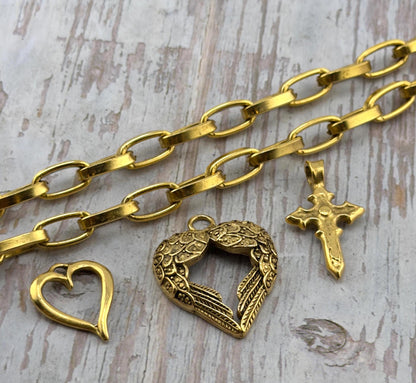 Long Link Paperclip Chain, Antiqued 18k Gold Plated - G101-CH