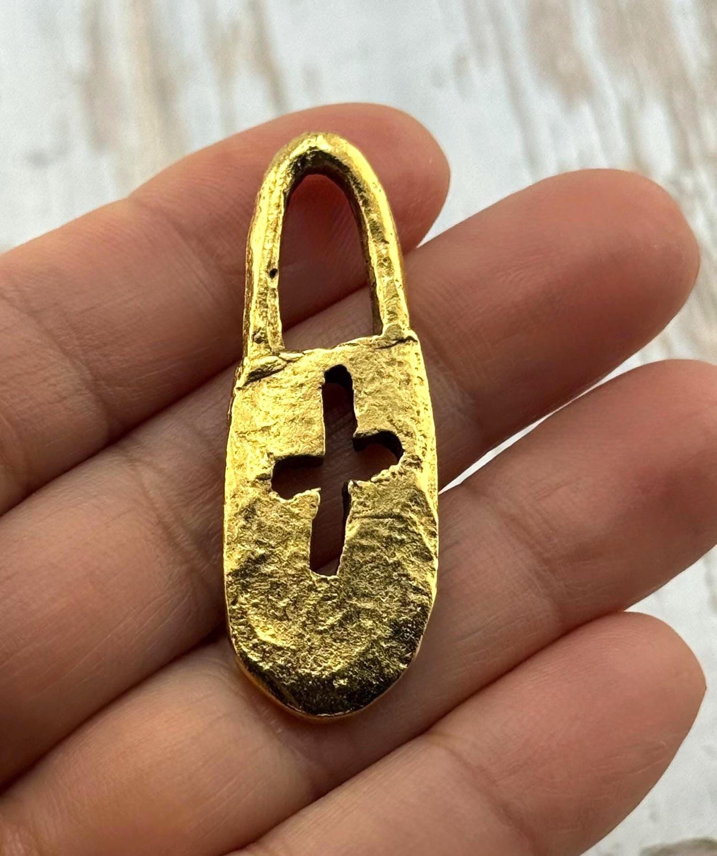 Chunky Cross Lock Charm, Antiqued 18k Gold Plated - AG096