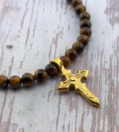 Pendentif croix rustique orné, plaqué or 18 carats vieilli - AG061