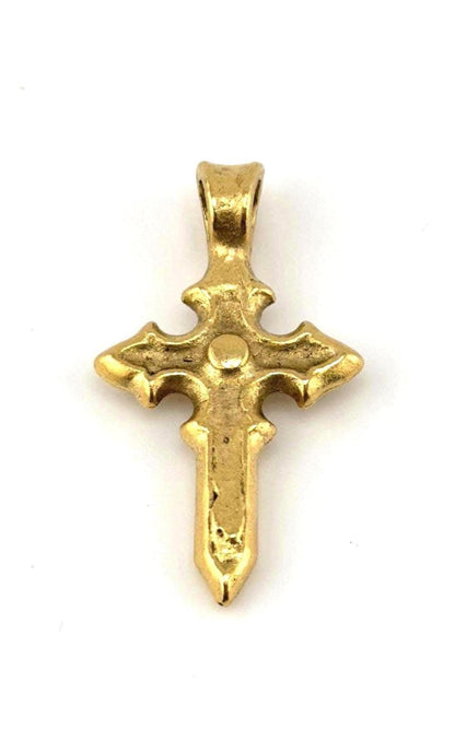 Pendentif croix rustique orné, plaqué or 18 carats vieilli - AG061