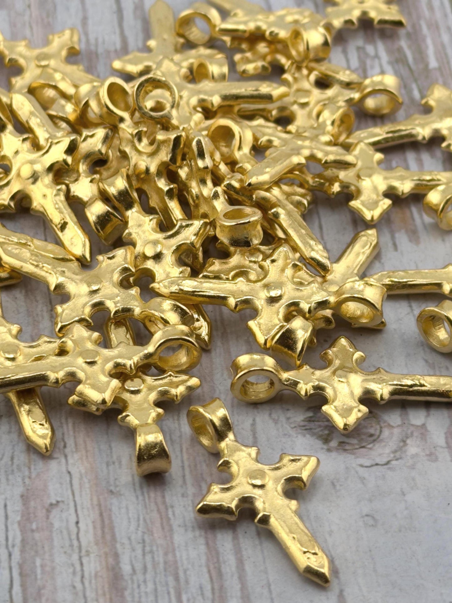 Gold Cross Charm, Satin 18k Gold Plated - ST241