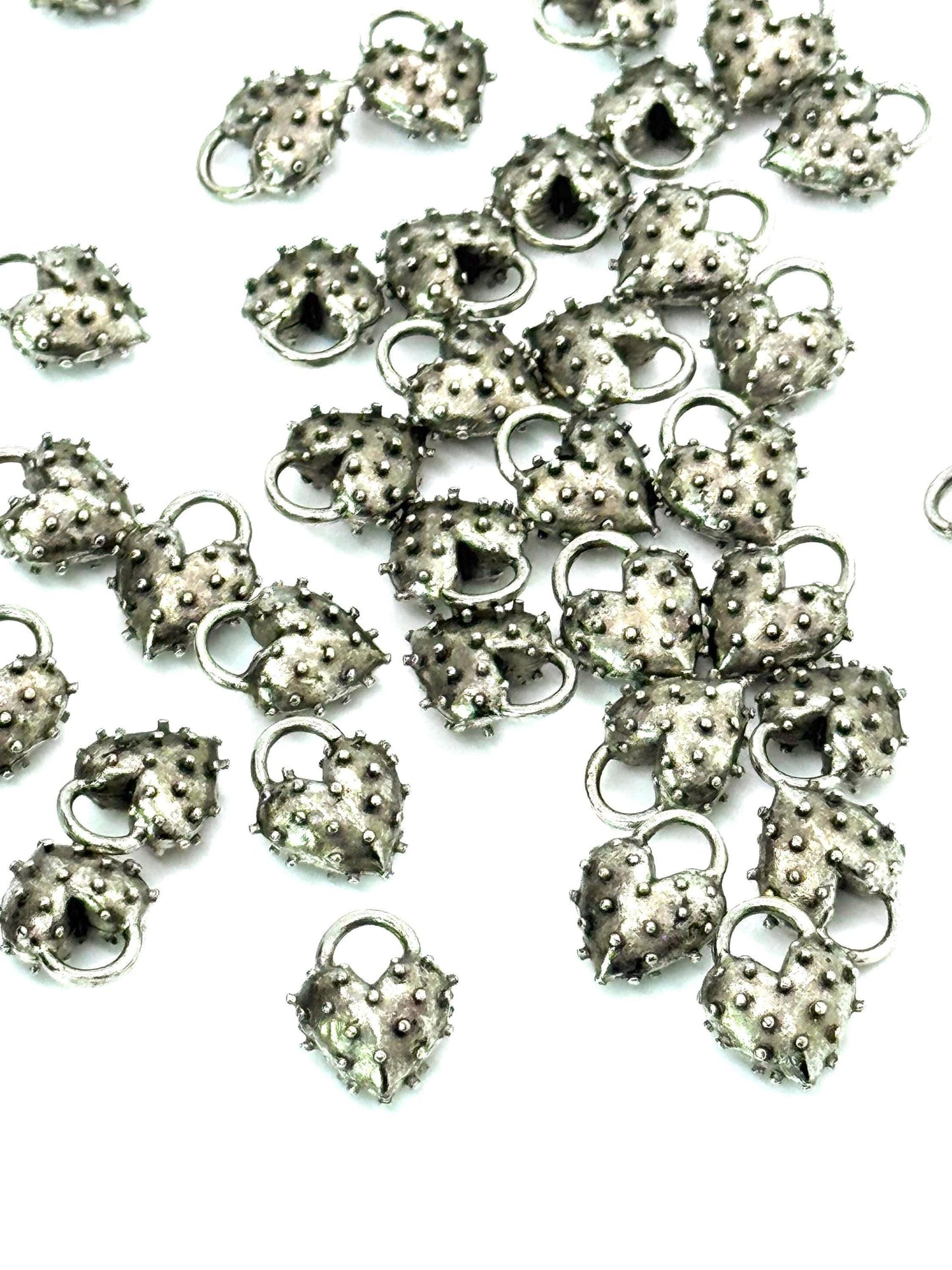 Spiky Puffy Heart Charm, Antiqued Pewter - PT376
