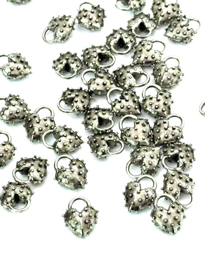 Spiky Puffy Heart Charm, Antiqued Pewter - PT376