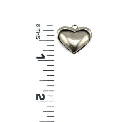 Half-Puffy Heart Charm, Antiqued Pewter - PT652