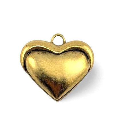 Half-Puffy Heart Charm, Antiqued 18k Gold Plated - AG640