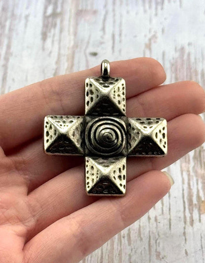Large Square Cross Charm, Antiqued Pewter - PT519