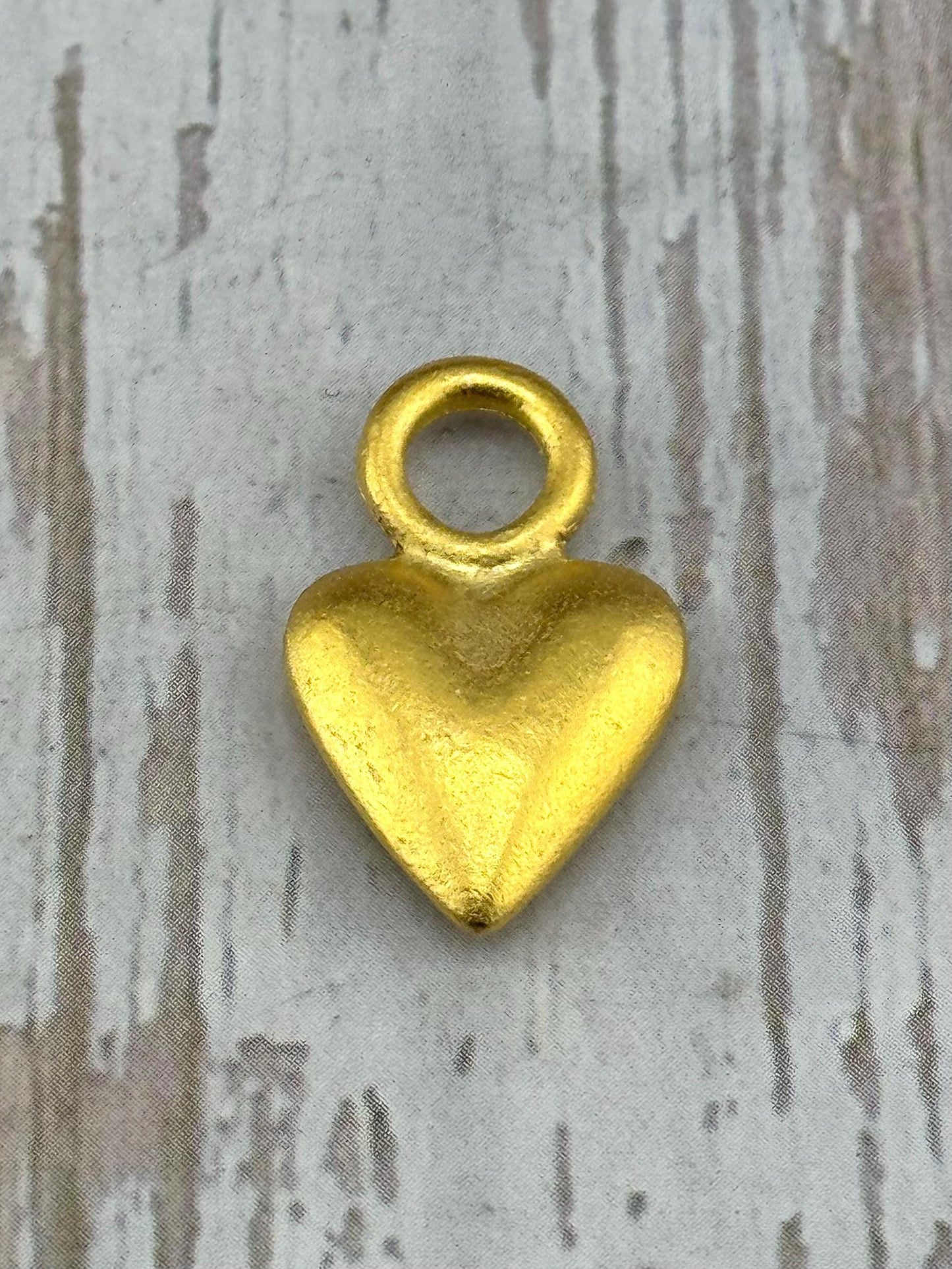 Small Puffy Heart Charm, Satin 18k Gold Plated - ST564