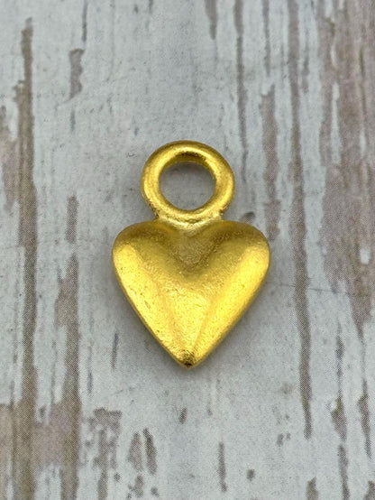 Small Puffy Heart Charm, Satin 18k Gold Plated - ST564