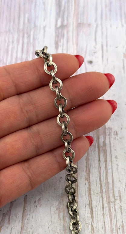 Flat Link Oval Cable Chain, Antiqued Pewter Plated - P035-CH