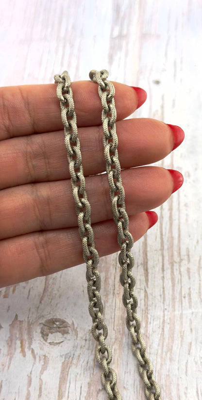 Thick Oval Textured Cable Chain, Antiqued Pewter Plated - P039-CH