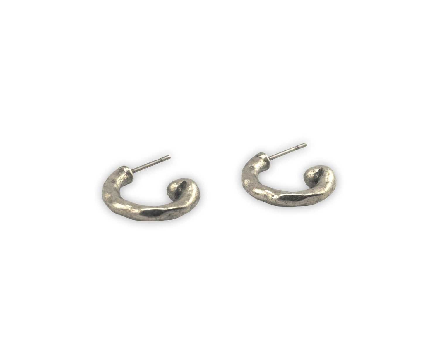 Mini Hammered Half Hoop Earrings, Antiqued Pewter and Stainless Steel - PT594
