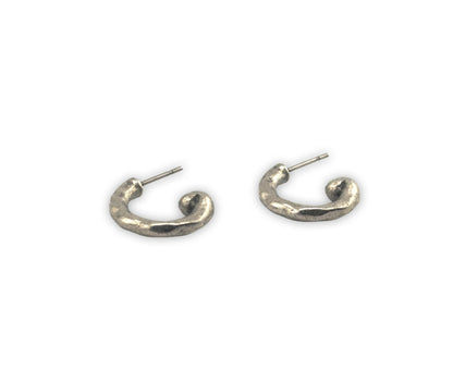 Mini Hammered Half Hoop Earrings, Antiqued Pewter and Stainless Steel - PT594