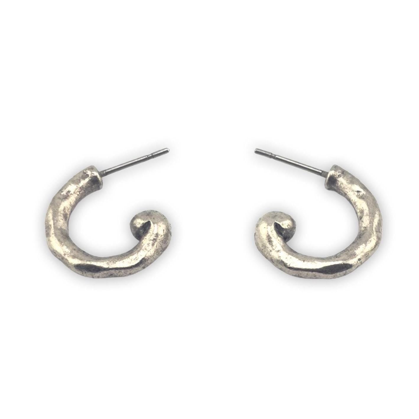 Mini Hammered Half Hoop Earrings, Antiqued Pewter and Stainless Steel - PT594