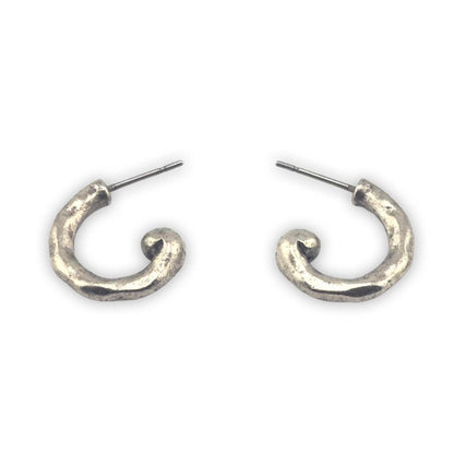 Mini Hammered Half Hoop Earrings, Antiqued Pewter and Stainless Steel - PT594