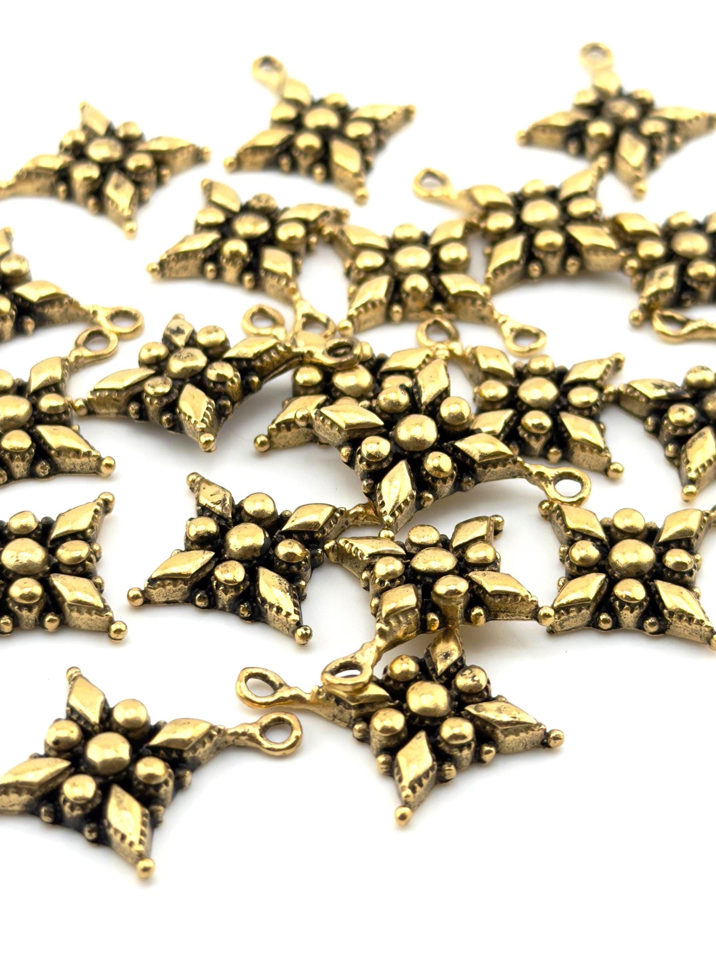 Floral Cross Charm, Antiqued 18k Gold Plated - AG639