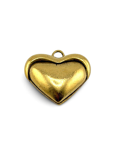 Half-Puffy Heart Charm, Antiqued 18k Gold Plated - AG640