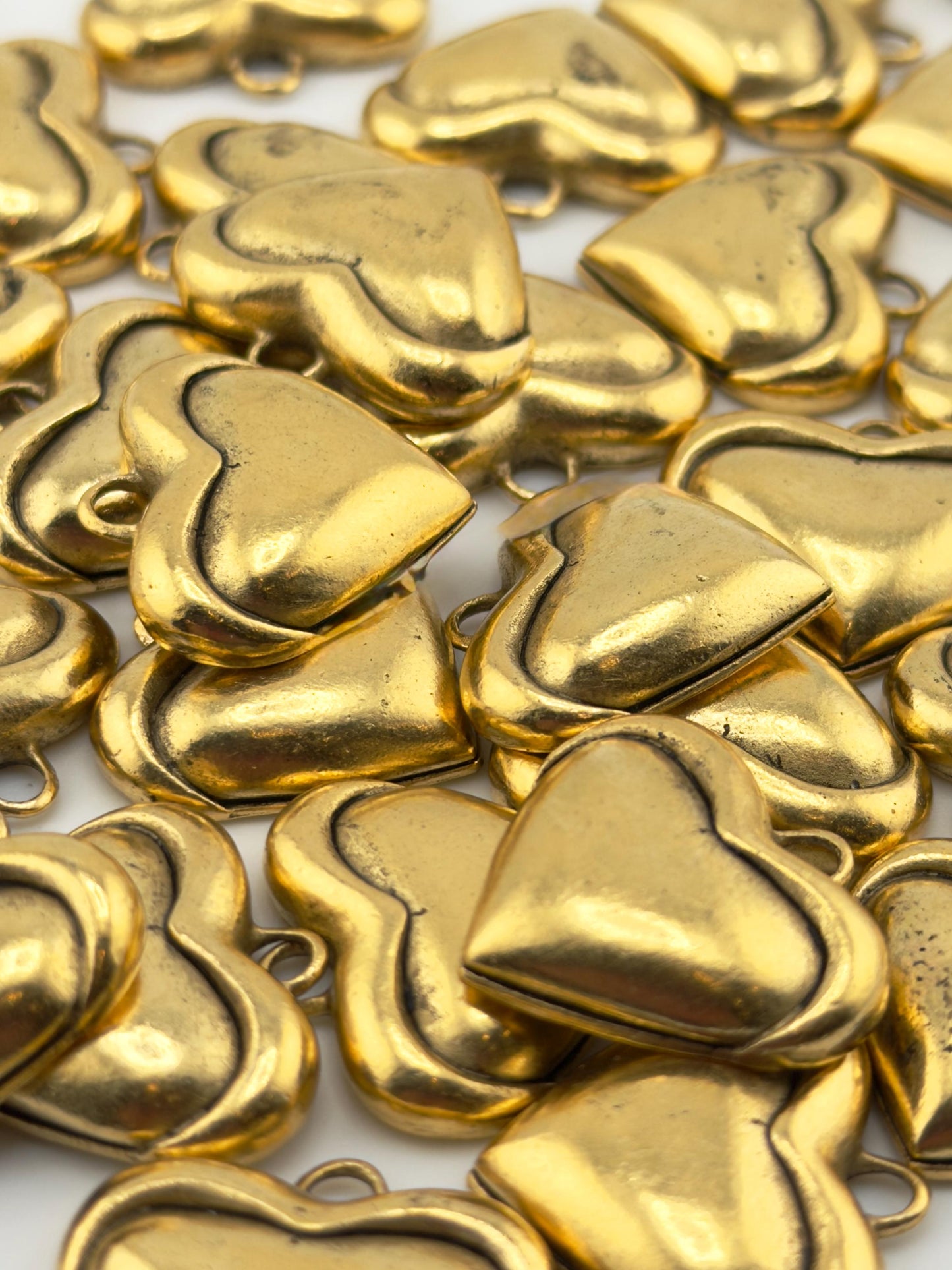 Half-Puffy Heart Charm, Antiqued 18k Gold Plated - AG640
