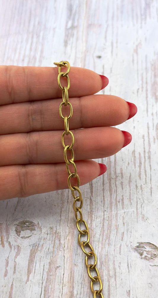 Cadena de cable texturizada ovalada de 9x6 mm, chapada en oro de 18k envejecido - G112-CH