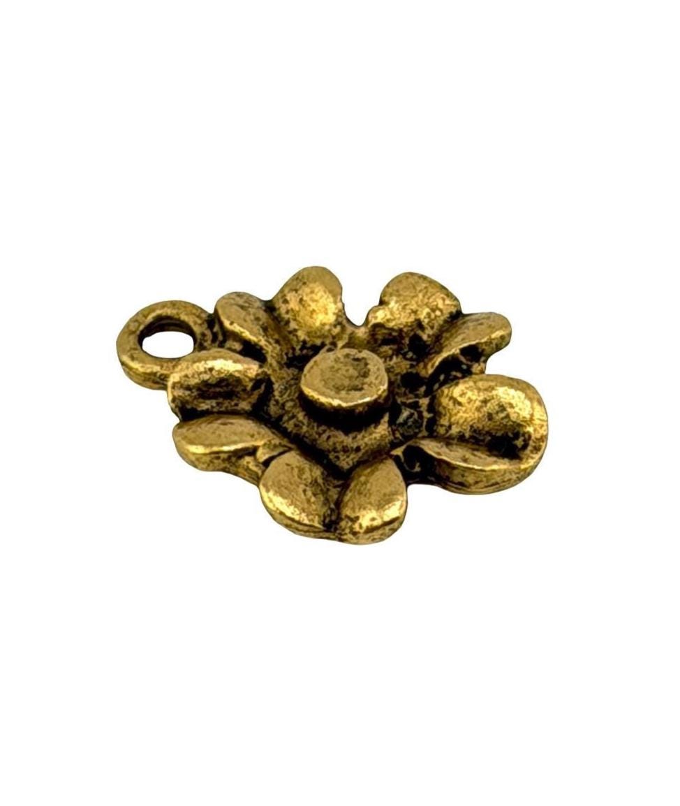 Small Modern Flower Charm, Antiqued 18k Gold Plated - AG041
