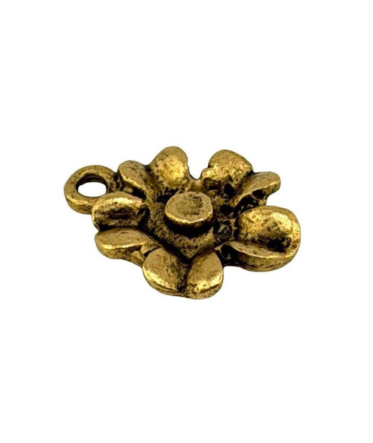 Small Modern Flower Charm, Antiqued 18k Gold Plated - AG041