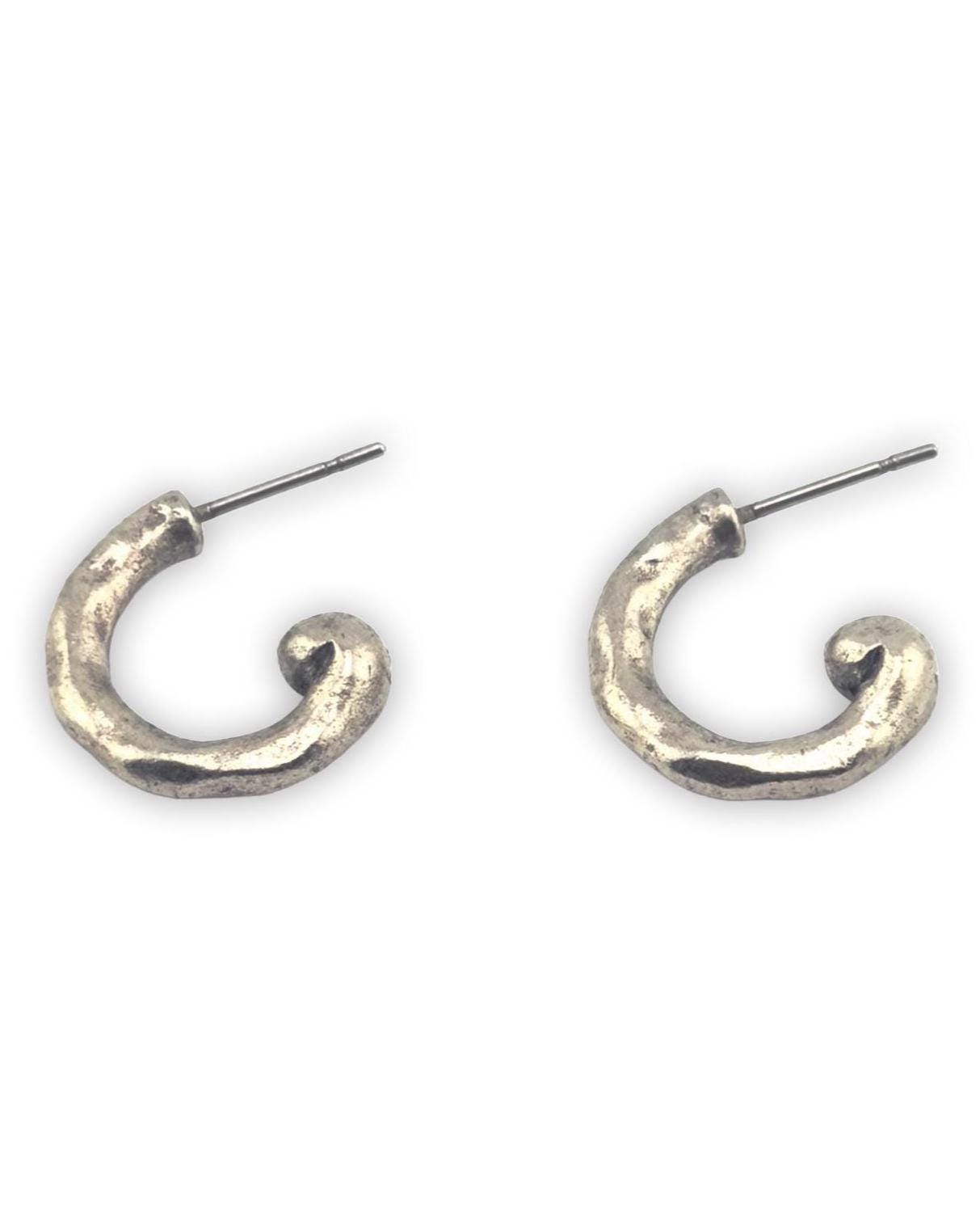 Mini Hammered Half Hoop Earrings, Antiqued Pewter and Stainless Steel - PT594