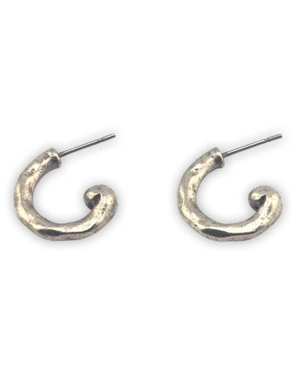 Mini Hammered Half Hoop Earrings, Antiqued Pewter and Stainless Steel - PT594