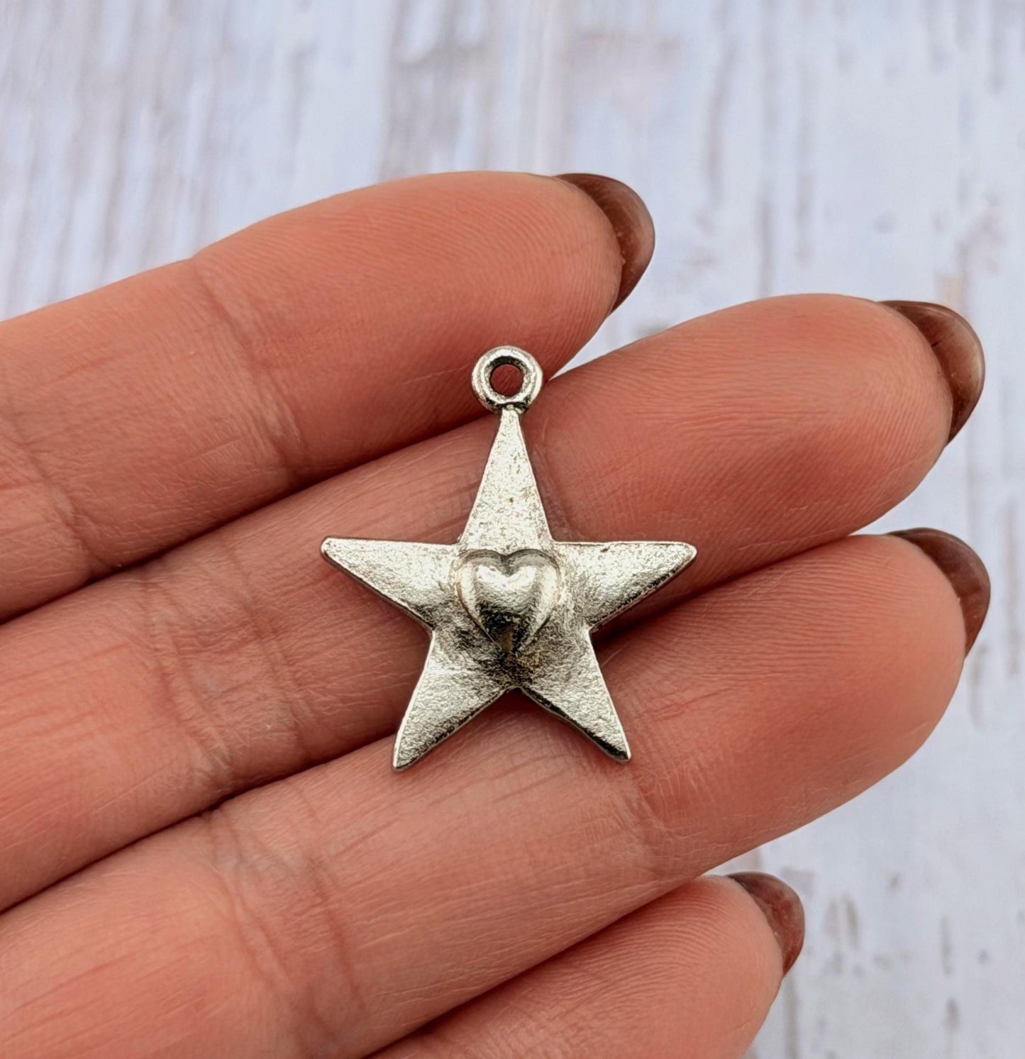 Nestled Heart in Star Charm, Antiqued Pewter - PT370
