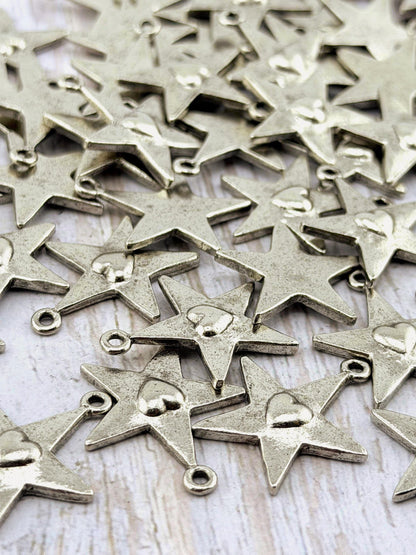 Nestled Heart in Star Charm, Antiqued Pewter - PT370