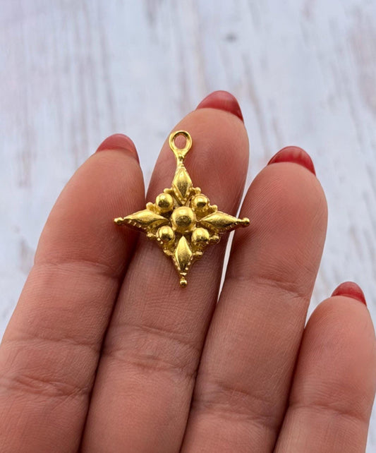 Floral Cross Charm, Satin 18K Gold Plated - ST638
