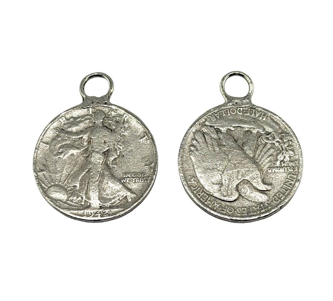 Replica Walking Liberty Half Dollar Charm Antiqued Pewter - PT419