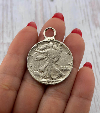 Replica Walking Liberty Half Dollar Charm Antiqued Pewter - PT419