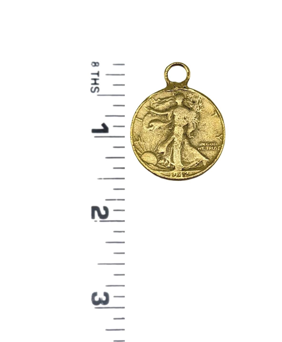 Walking Liberty Half Dollar Replica Charm, Antiqued 18k Gold Plated - AG059