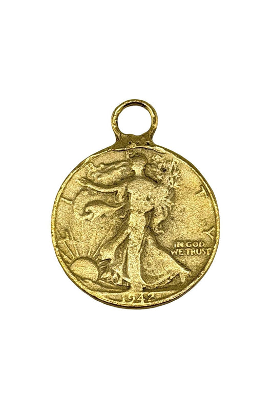 Walking Liberty Half Dollar Replica Charm, Antiqued 18k Gold Plated - AG059