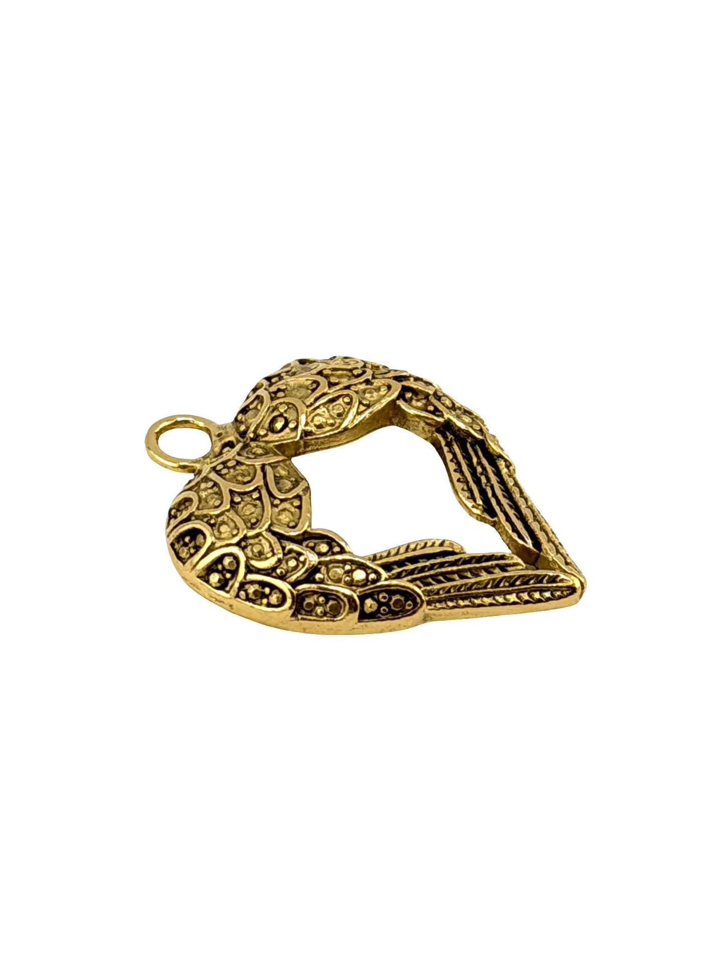 Dije de corazón con alas de ángel, chapado en oro de 18k envejecido - AG057