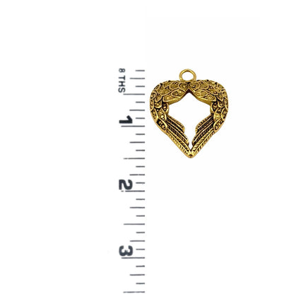 Dije de corazón con alas de ángel, chapado en oro de 18k envejecido - AG057