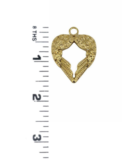 Angel Wing Heart Charm, Satin 18k Gold Plated - ST237