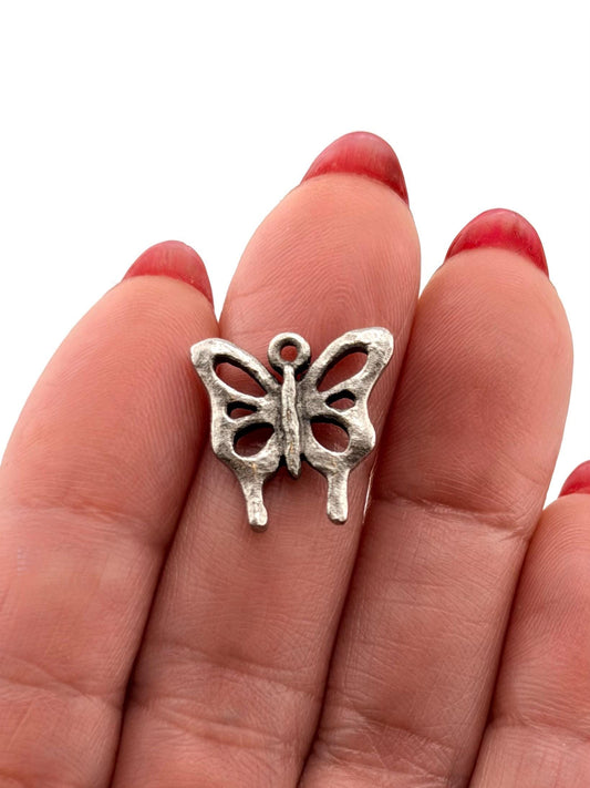 Small Artisan Butterfly Charm, Antiqued Pewter - PT674