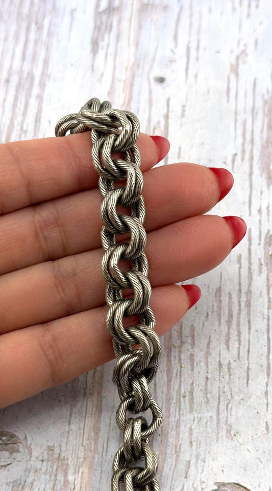 Cadena de eslabones dobles de 11x11, chapado en peltre envejecido - PT026-CH