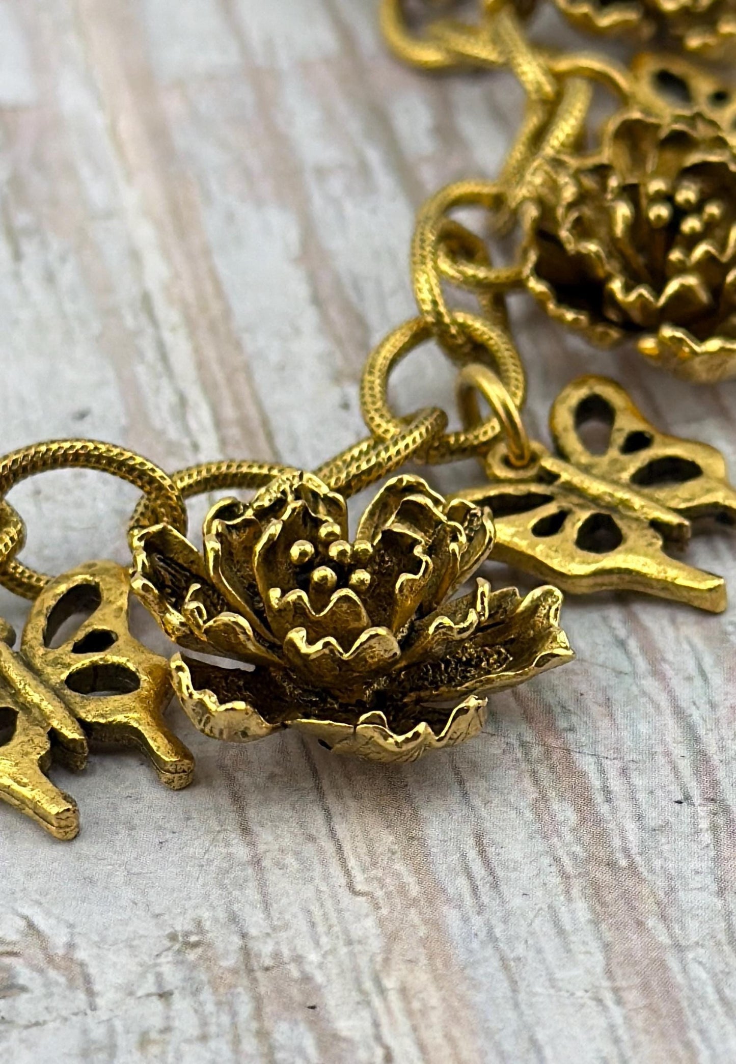 3D Flower Charm, Antiqued 18k Gold Plated - AG607