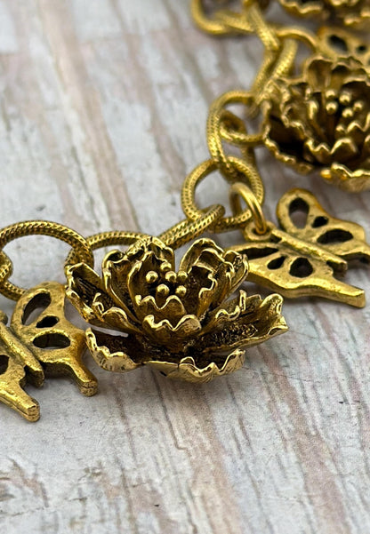 3D Flower Charm, Antiqued 18k Gold Plated - AG607