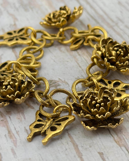 3D Flower Charm, Antiqued 18k Gold Plated - AG607